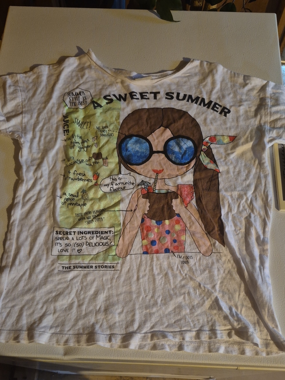 Zara White Kids Tee with Multicolor 'A Sweet Summer' Graphic
